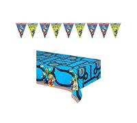 ALMACENESADAN, 4886, Pack fête Mickey Mouse composé d'une Nappe de fête superpilotes 120 x 180 cm et de fanions. Dimensions : Environ 2,40 m, idéale pour fêtes et Anniversaires.
