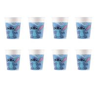 ALMACENESADAN, 5073 Lot de 8 gobelets en carton pour fêtes et anniversaires sous licence Stitch Capacité 220 ml Lot de 8 gobelets Stich