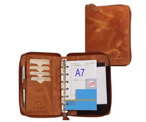 ALMADIH A7 agenda personnel en cuir + calendrier 2025 + bloc-notes marron vintage - Portefolio Porte documents Chemise de dossier Carnet Organiseur Conférencier d’affaires Semainier trieur