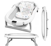 ALMAR Baby Baignoire pliable pour bébé jusqu'à 24 mois, gris, avec thermomètre, coussin, siège réducteur pour nouveau-né avec pieds antidérapants et indicateur de température compacte