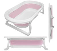 ALMAR Baby Baignoire pliable pour bébé rose pliée compacte avec pieds antidérapants pour nouveau-né double pliage