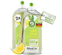 AlmaWin® Liquide vaisselle bio au parfum de citronnelle - 2 x 1 l - Liquide vaisselle puissant avec un fort pouvoir dégraissant - Savon végétalien - Concentré