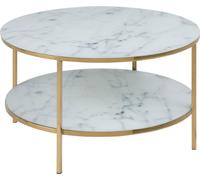 Almaz Table basse Ø80 cm, impression marbre blanc, chrome doré.