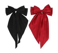 Almeigrity 2pcs Long Tail Hair Bowknot Super Cute Accessories Soft Oversized Long Tail Bow Black Red