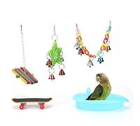 Almeigrity 5 pièces Oiseau Suspendu balançoire Baignoire Bol d'alimentation Blocs colorés Perroquet Mordant Jouet à mâcher Cage Accessoire