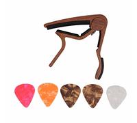 Almeigrity Kit d'accessoires de Pince à Cordes à dégagement Rapide Capodastre avec 5 médiators de Guitare pour Banjo Basse (Bois foncé)
