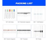 Almeigrity Kit d'assortiment de Composants électroniques de 1400 pièces Kit de démarrage d'éléments électriques Assortis avec résistance 1/4 W Diode LED Condensateur