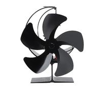 Almeigrity Ventilateur de poêle à bois 5 pales ultra silencieux, circulation d'air, chauffage, économie d'énergie, ventilateur de cheminée alimenté par la chaleur pour la pêche (Noire)