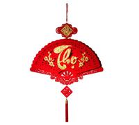 Almencla Décoration Nouvel An Vietnamien Pendentif Suspendu Éventail En Papier Franges Flanelle Artisanat Traditionnel Ornement Rouge Convenant Fête Maison Por, StyleC