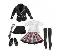 Almencla Figurine Uniforme Élève Poupée Ensemble Jupe Chemise Costume Fille Adapté Tissu pour Décoration Présentation Collection