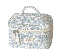 Almencla Trousse de Maquillage Florale, Trousse de Maquillage Esthétique avec Poignée, Trousse de Toilette en Coton, Trousse de Matelassée pour Femmes E
