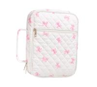 Almencla Trousse de Toilette Matelassée, Accessoire de Salle de Bain Tendance pour Femmes, Trousse de Toilette Portable, Noeud Rose
