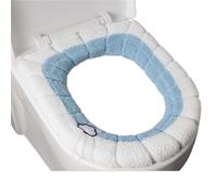 ALMLEU Toilet Seat Cover Thickened Plush O-Type Warm Toilet Cushion Universal Reusable Seat Cover(Blue with Handle)
