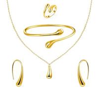 ALMLWIAJ Ensemble de 4 bijoux en or pour femmes, élégant collier, bracelet, bague et boucles d'oreilles en forme de goutte pour filles, ensemble de bijoux Eternal Droplet pour votre femme ou votre pet