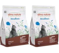 Almo Nature Sterilised - Croquettes pour Chat Stérilisé au Bœuf Frais - À Faible Teneur en Magnésium et avec des Fibres pour Le Contrôle du Poids - Sac de 2kg (Lot de 2)