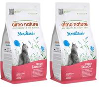 Almo Nature Sterilised - Croquettes pour Chat Stérilisé au Saumon Frais - À Faible Teneur en Magnésium et avec des Fibres pour Le Contrôle du Poids - Sac de 400g (Lot de 2)