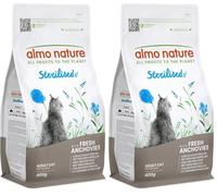 Almo Nature Sterilised - Croquettes pour Chat Stérilisé aux Anchois Frais - À Faible Teneur en Magnésium et avec des Fibres pour Le Contrôle du Poids - Sac de 400g (Lot de 2)