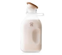 Almond Cow - Pichet en verre avec couvercle et bec verseur, récipient à lait en verre pour réfrigérateur, bouteilles de lait transparent, récipient liquide de qualité alimentaire - Capacité de 1,7 x
