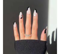 Almond Press On Nails Short Fall Fake Nails with Designs, Full Cover French Tip False Nail with Jelly Glue, Glossy Brown Gradient Artificial Reusable Stick On Nail for Women