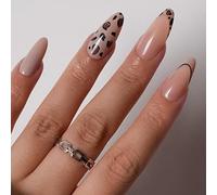 Almond Press On Nails Short Fall Fake Nails with Designs, Full Cover French Tip False Nail with Jelly Glue, Glossy Brown Gradient Artificial Reusable Stick On Nail for Women