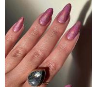 Almond Press On Nails Short Fall Fake Nails with Designs, Full Cover French Tip False Nail with Jelly Glue, Glossy Brown Gradient Artificial Reusable Stick On Nail for Women