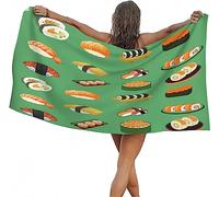 ALMONO Serviette de Plage Sushis Japonais, Séchage Rapide Anti Sable Microfibre Serviette de Bain, Dessin Animé Serviettes de Plage 70x150 cm, Camping, Voyage, Piscine Drap de Plage