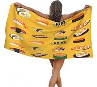 ALMONO Serviette de Plage Sushis Japonais, Séchage Rapide Anti Sable Microfibre Serviette de Bain, Kawaii Serviettes de Plage 150x200 cm, Camping, Voyage, Piscine Drap de Plage