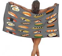 ALMONO Serviette de Plage Sushis Mignons, Séchage Rapide Anti Sable Microfibre Serviette de Bain, Style Japonais Serviettes de Plage 150x200 cm, Camping, Voyage, Piscine Drap de Plage