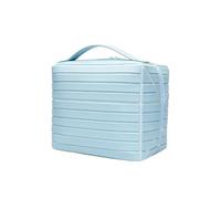 Almpuxee Trousse de toilette et de maquillage portable en PVC rayé, grande capacité, parfaite pour les voyages en plein air, bleu, Portable, grande capacité, étanche avec compartiments