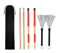 Alnicov 1 paire de baguettes de batterie en bois 5 A,1 paire de baguettes de batterie et 1 paire de brosses rétractables avec sac de rangement,cadeau idéal pour les amateurs de musique