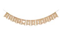 Alnicov Bannière en toile de jute Just Married - Motifs cœurs - Décoration de mariage romantique pour fête de mariée, mariage, fiançailles, voiture, fête