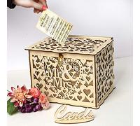 Alnicov Boîte à cartes de mariage,boîte à cartes de décorations de mariage rustique en bois avec serrure pour la décoration de fête de réception de mariage