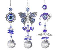 Alnicov Cristal Carillon éolien décoration de fenêtre Suspendu Bleu Turc Mauvais œil capteur de Soleil Pendentif lumière et Ombre carillons éoliens Arc-en-Ciel décoration de Jardin