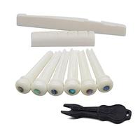 Alnicov Ensemble d'accessoires de guitare en os naturel (sillet d'os et selle, 6 broches de chevalet, extracteur de broches) pour guitare acoustique à 6 cordes