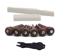 Alnicov Ensemble de sillet de chevalet et de tête en os pour guitare acoustique et 6 chevilles en bois de rose avec tire cheville pour guitare acoustique à 6 cordes