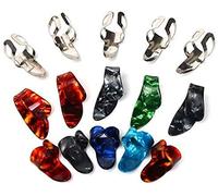 Alnicov Lot de 15 médiators en métal celluloïd pour doigt et pouce avec étui de rangement à 15 compartiments