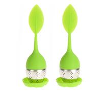Alnicov Lot de 2 infuseurs à thé en maille avec plateau d'égouttement, en acier inoxydable 304 avec poignée en silicone, parfaits pour les théières et les tasses (forme de feuille verte)