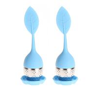 Alnicov Lot de 2 infuseurs à thé en maille avec plateau d'égouttement, en acier inoxydable 304 avec poignée en silicone, parfaits pour les théières et les tasses (forme de feuille bleue)