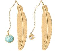 Alnicov Lot de 2 marque-pages classiques en forme de plume en métal, cadeau idéal pour les étudiants, les enseignants et les amis à lire (coquillage bleu, coquille)