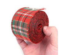 Alnicov Lot de 2 rouleaux de ruban à carreaux rétro en toile de jute pour travaux manuels, décoration de Noël, nœuds floraux, 6 m par rouleau (vert de Noël)