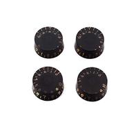 Alnicov Lot de 4 boutons de contrôle de guitare, noirs et transparents avec mot doré, pour guitare électrique, basse, chapeau, vitesse, volume, tonalité