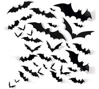 Alnicov Lot de 48 autocollants 3D en PVC pour Halloween, motif chauve-souris - Pour décoration de fenêtre ou de maison - Tailles assorties