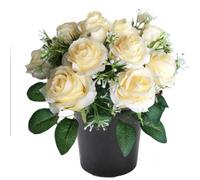 ALNIYATX Lot de 12 roses artificielles en pot pour tombe - Idéales pour cimetière et décorations funéraires
