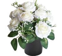 ALNIYATX Lot de 12 roses artificielles en pot pour tombe - Idéales pour cimetière et décorations funéraires (blanc)