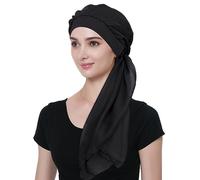 Alnorm Longue écharpe en mousseline de soie Chapeaux Bambou Jersey Chemo Bonnet pour femmes, Noir pur., taille unique