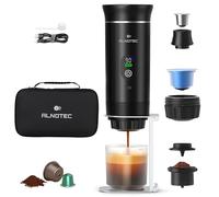 ALNOTEC Expresso Machine a Cafe Portable Electrique Auto Chauffante, 20BAR - 3 EN 1 Compatible Capsules NES, DG et Café Moulu, 80ml - Écran LED - Housse + Support inclus - Rechargeable USB-C,Nomade