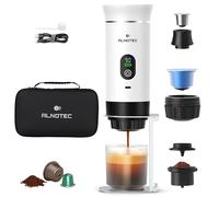 ALNOTEC Expresso Machine a Cafe Portable Electrique Auto Chauffante, 20BAR - 3 EN 1 Compatible Capsules NES, DG et Café Moulu, 80ml - Écran LED - Housse + Support inclus - Rechargeable USB-C,Nomade