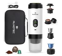 ALNOTEC Machine à Café Portable Électrique 20 Bar Auto-Chauffante - 3 EN 1 Compatible Capsules NES®, DG® et Café Moulu - 2 Adaptateurs Café Moulu 8g et 16g - LED - USB-C (BLANC, + sac)
