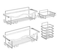 ALOCEO Etagère de Douche, 4 Pièces Etagère de Salle de Bain Adhésive, Rangement Accessoires de Douche avec Porte-Savon Porte-Brosse à Dents Sans Perçage Acier Inoxydable, Argent