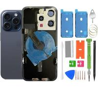 ALOCHSHOW 15 Pro Verre arrière de rechange avec câble flexible de charge sans fil, cadre d'appareil photo, toutes les pièces pour iPhone 15 Pro (6,1 pouces) avec kit et ruban adhésif étanche (titane